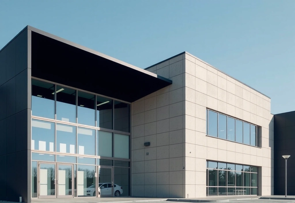 Clădirea biroului promoroot, o arhitectură modernă cu elemente de sticlă și un design minimalist