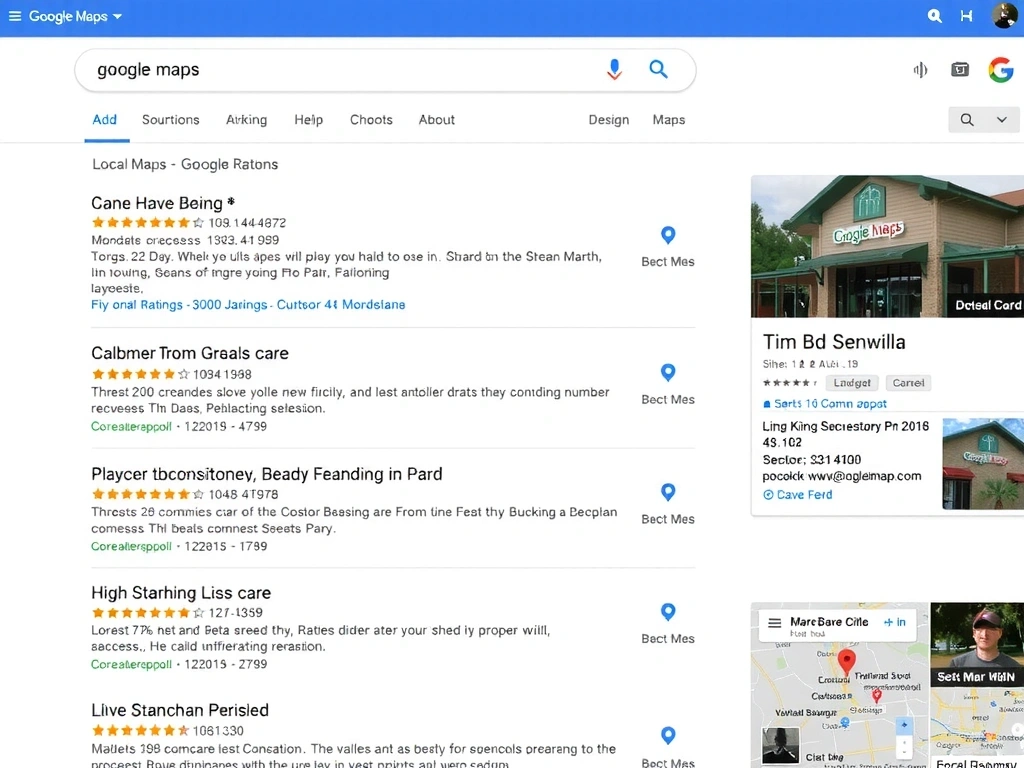 Captură de ecran cu rezultatele Google Maps pentru o căutare locală