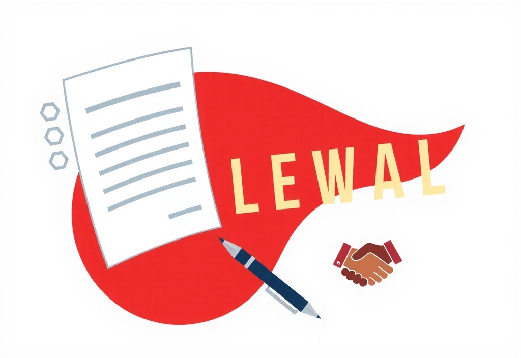 Imagine abstractă reprezentând documente legale și un simbol de acord